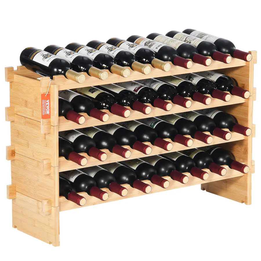 VEVOR 36 Bottle Stackable Modular Wine Rack, 4 Tier Solid Bamboo Wood ...