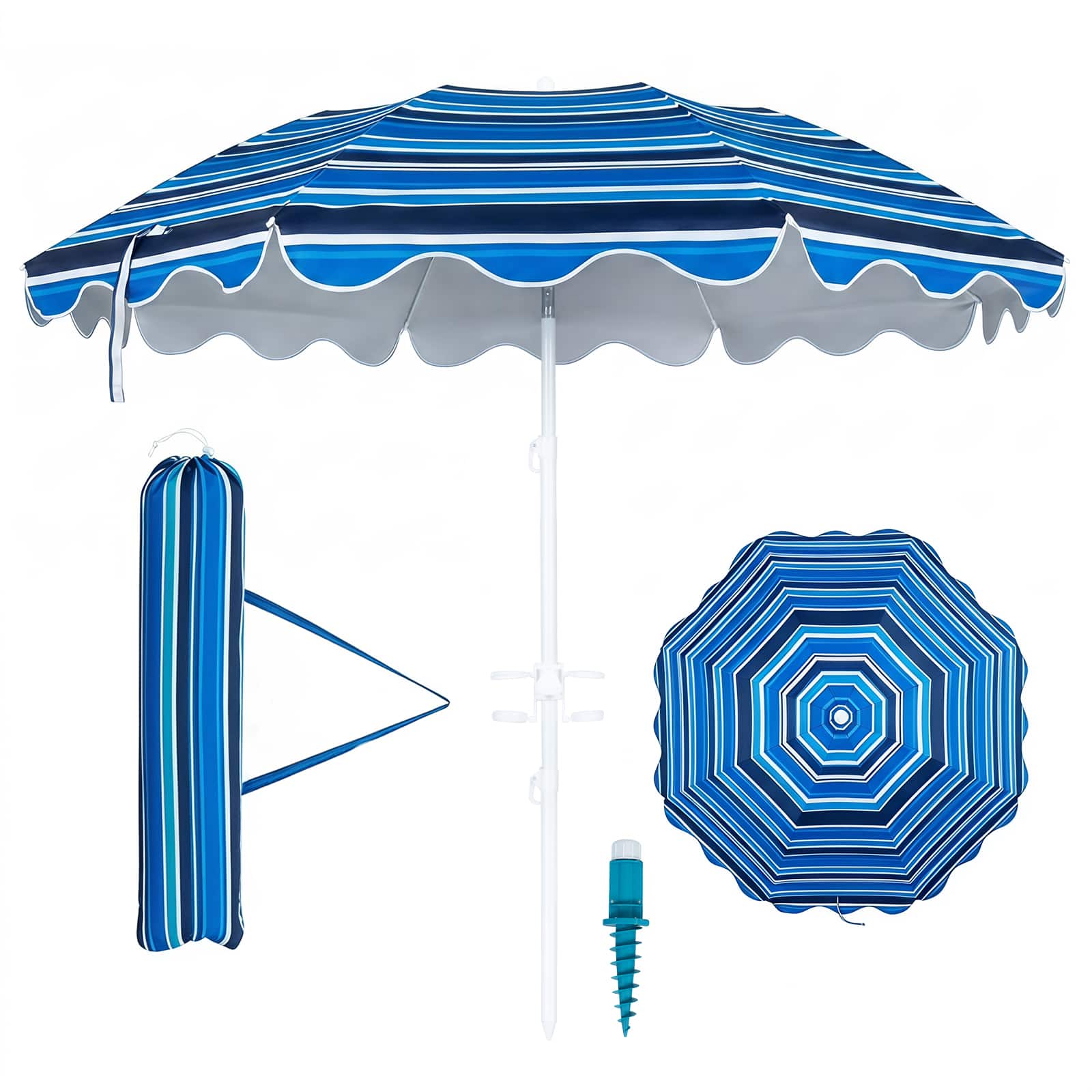 Gymax - 6.5 FT Beach Umbrella w/Sand Anchor Tilt Mechanism UPF 50+ Sun Protection Navy Stripe - Blue price history on PriceWatchPro