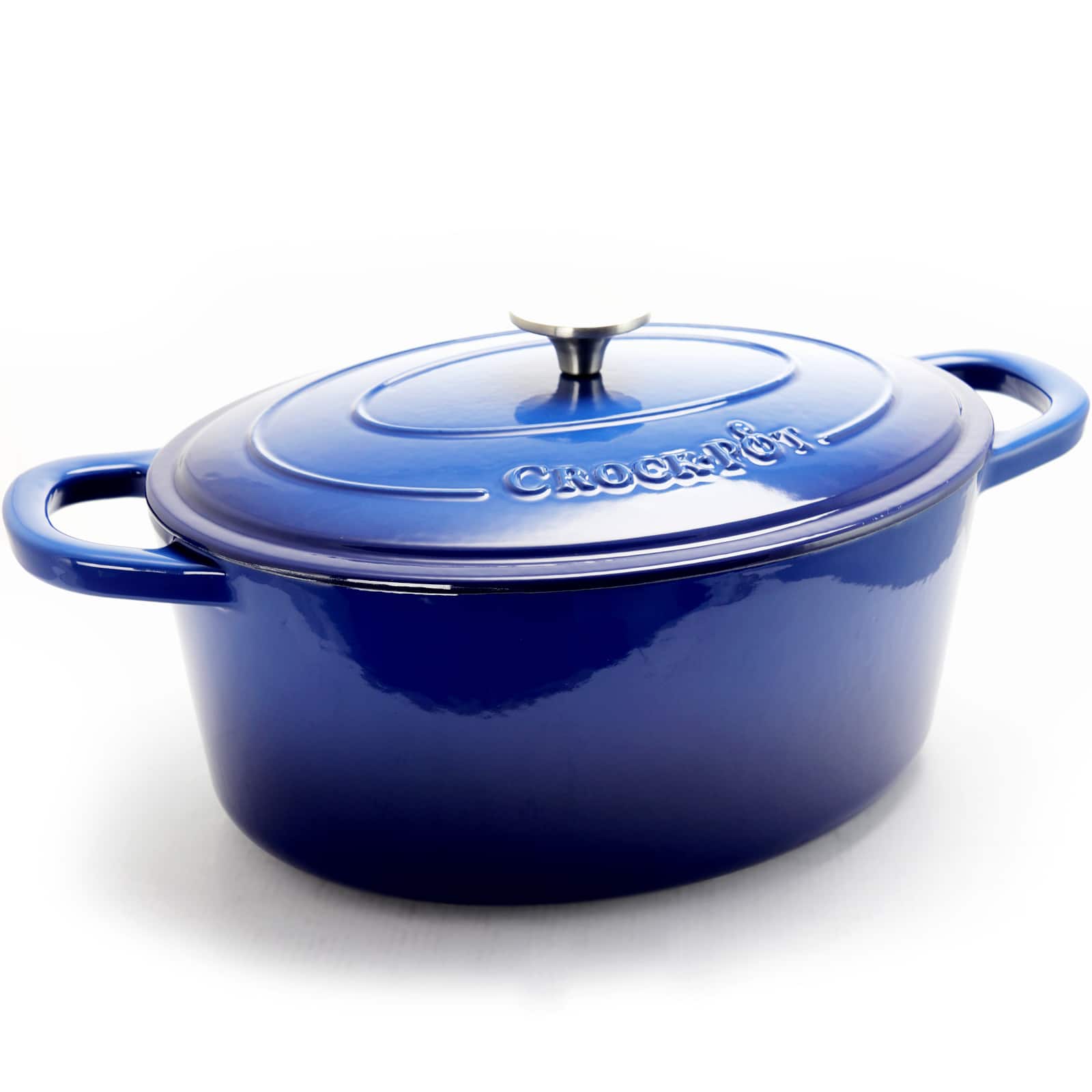 Front. Crockpot - Crock Pot Artisan 7 Quart Enameled Cast Iron Oval Dutch Oven in Sapphire Blue - Sapphire Blue.