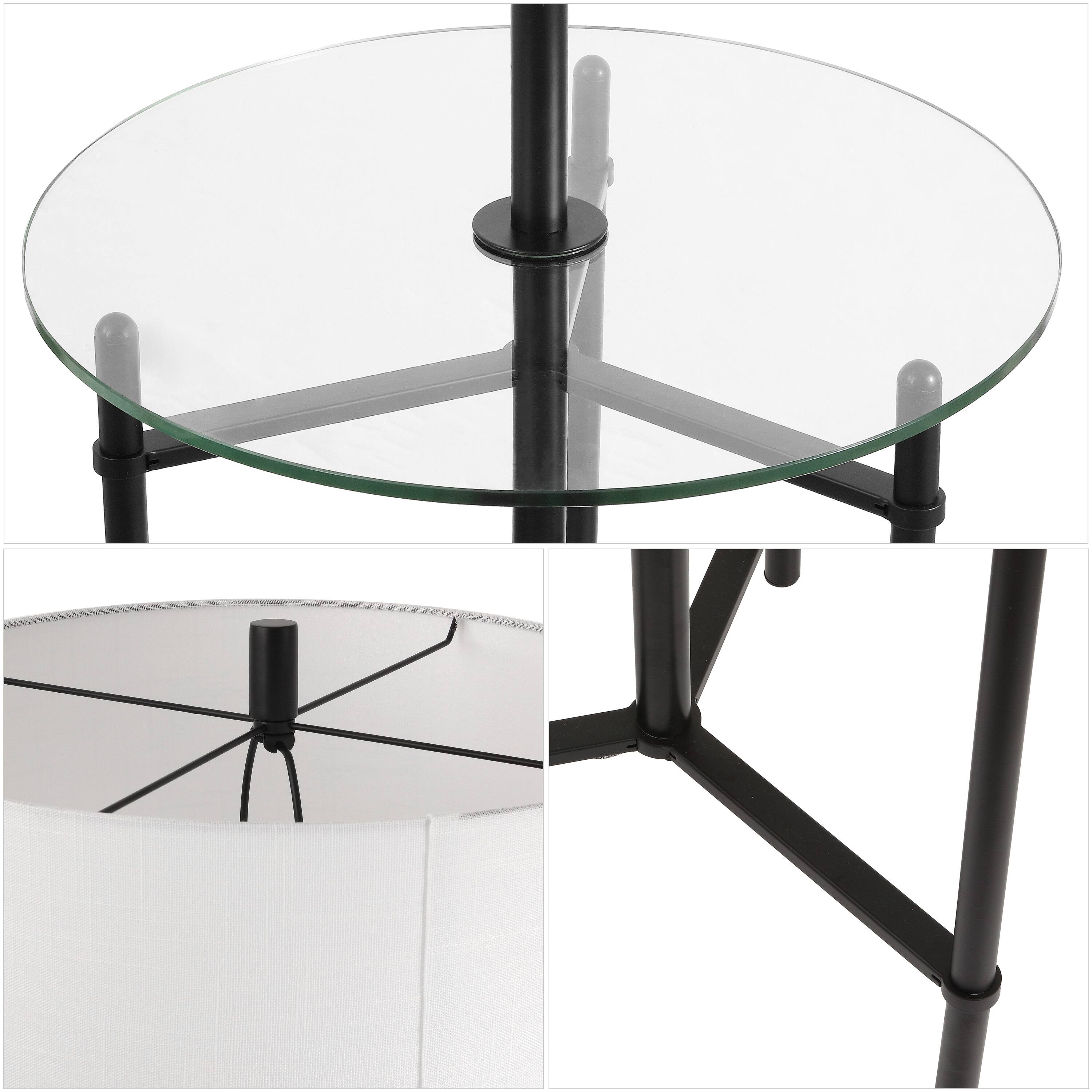 Alt View 4. Jonathan Y - Chuck 59" Modern Minimalist Metal and Tempered Glass LED 2-in-1 Space-Saving Tray Table and Floor Lamp, Black - Black.