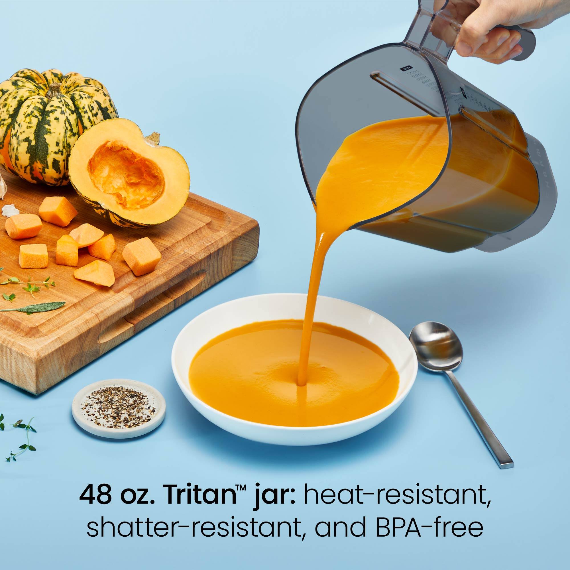 48 oz. Tritan™ jar: heat-resistant, shatter-resistant, and BPA-free