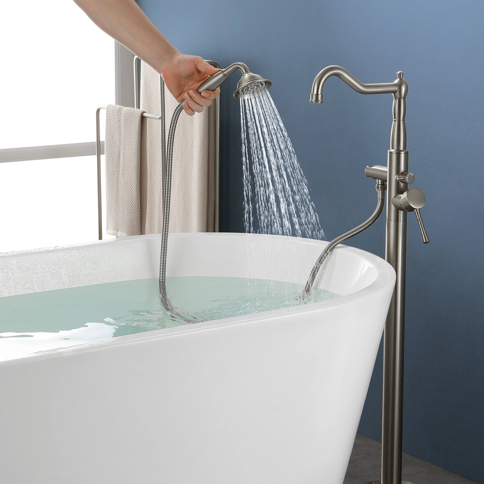 Alt View 3. Boyel Living - Brushed Nickel Freestanding Tub Faucet Solid Brass 4.3GPM Spout 1.8GPM Handheld 360° Swivel cUPC - Brushed Nickel.