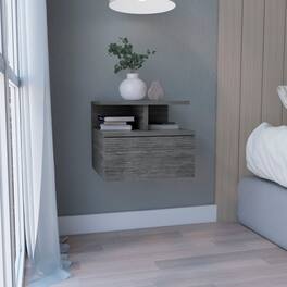 Loheer - Floating Nightstand Wall Mounted Bedside Table with Single Drawer and Two Tier Shelf - Smokey Oak