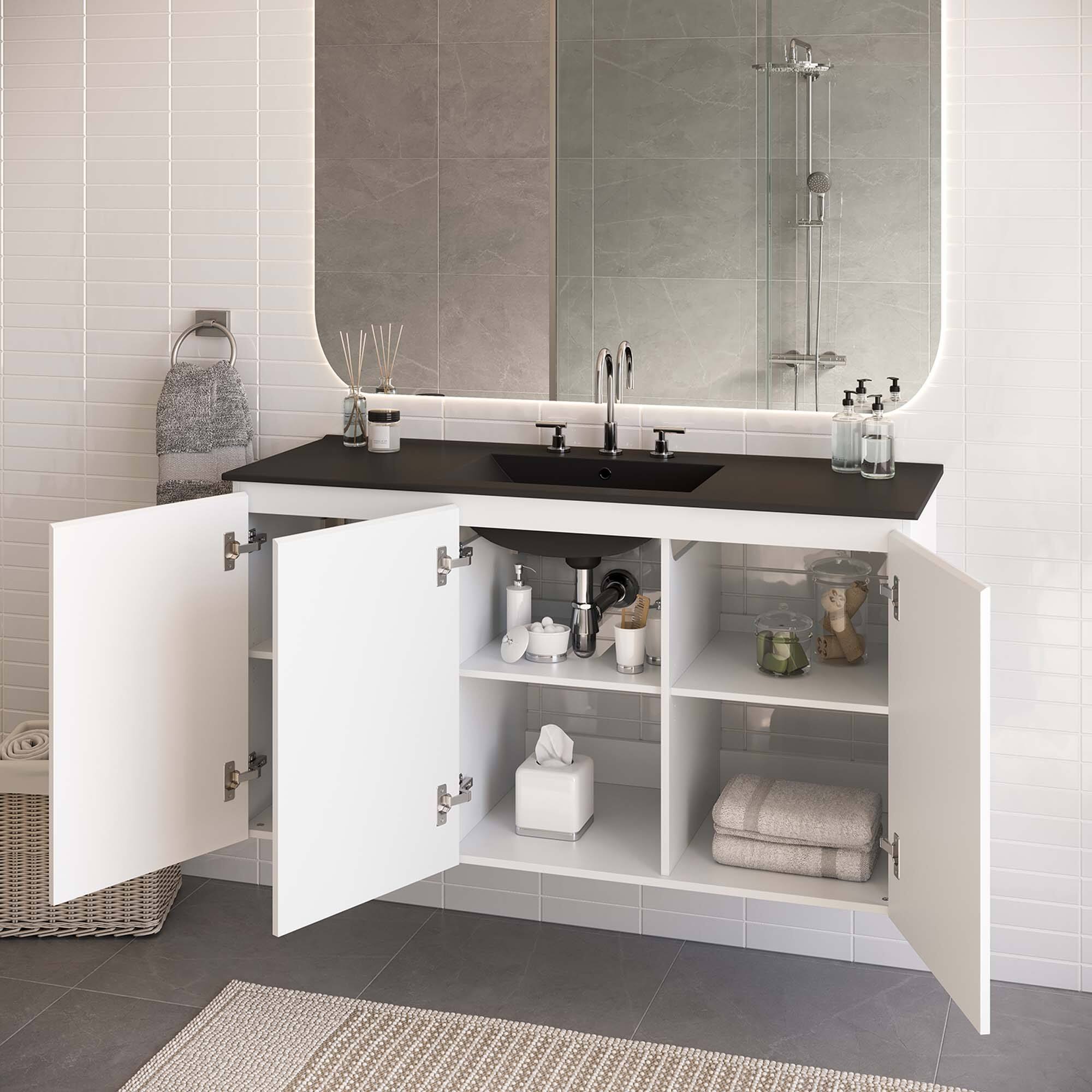 Back. Modway - Bryn Wall-Mount Bathroom Vanity Basin Included - White Black.
