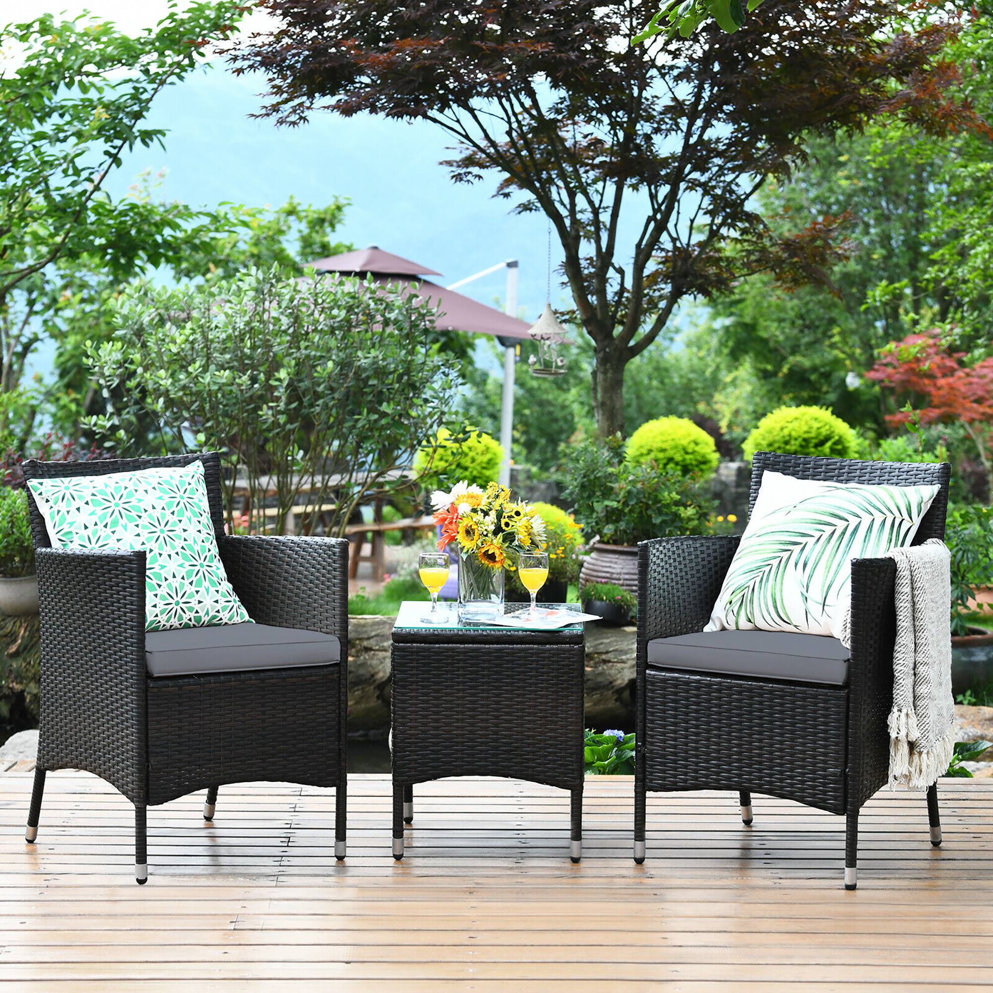Alt View 1. Costway - Outdoor 3 PCS PE Rattan Wicker Furniture Sets Chairs  Coffee Table Garden - Gray.