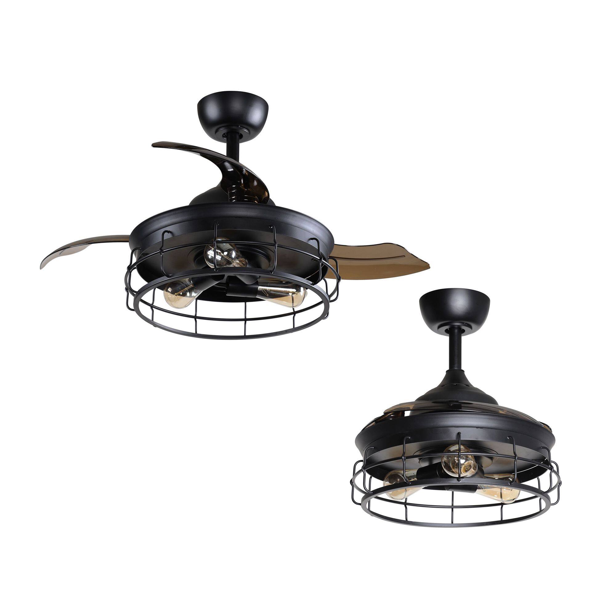 Alt View 4. Parrot Uncle - 36" Industrial Black 3-blade Ceiling Fan with Remote - Matte Black.