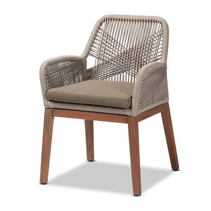 Front. bali & pari - Jennifer Mid-Century Transitional Woven Rope Mahogany Dining Arm Chair - Grey/Walnut Brown.