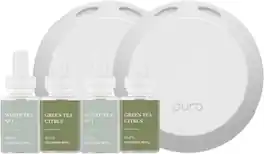 Pura - 4 Smart Fragrance Device Starter Set, Scent Diffuser for Home, Includes 2 Fragrance Aroma Diffuser & 4 Refills - White Tea No. 1 & Green Tea Citrus