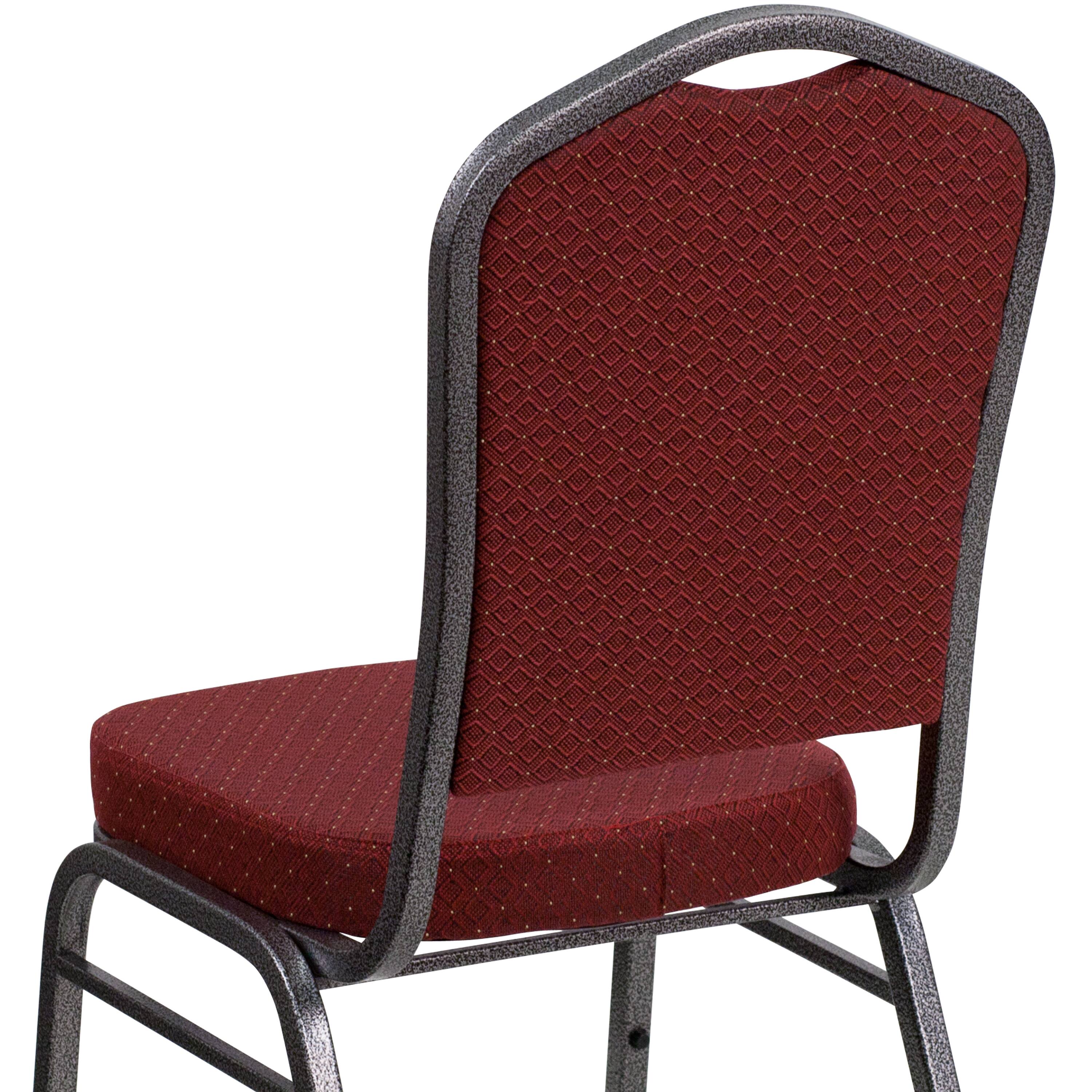 Alt View 9. Emma + Oliver - Crown Back Stacking Banquet Dining Chair - Burgundy Patterned Fabric/Silver Vein Frame.