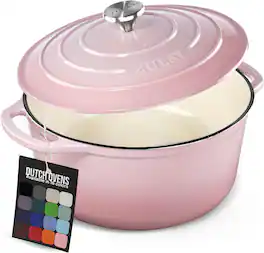 Zulay Kitchen - 6 Quart Enameled Cast Iron Dutch Oven Pot with Lid – Premium Durability & Oven Safe up to 500°F - Pink