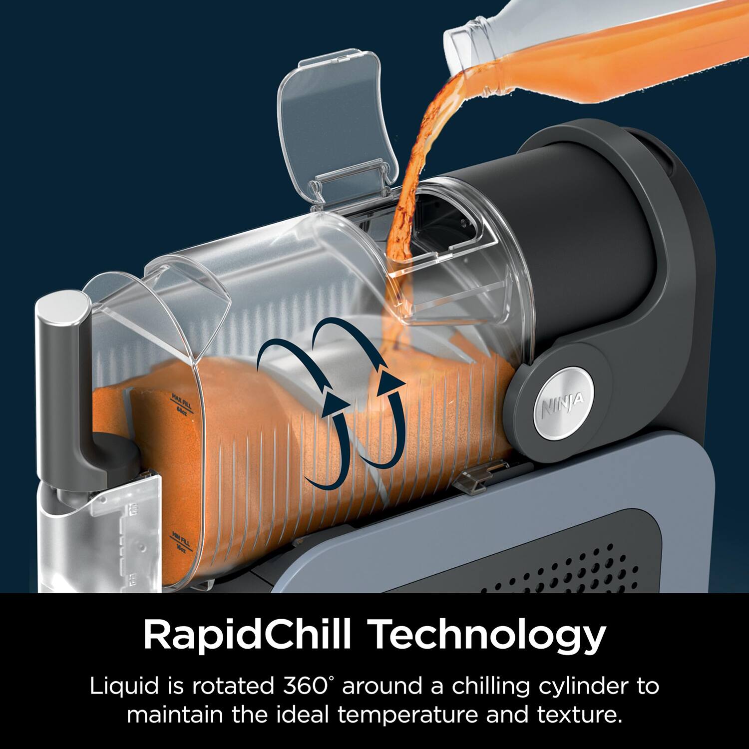 MOOFEL - L H NINJA RapidChill Technology  
Liquid is rotated 360° around a chilling cylinder to maintain the ideal temperature and texture.