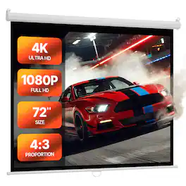 VEVOR - Manual Projector Screen, 72 inch 4:3 4K 1080 HD Retractable Pull Down Projector Screen, Wall Mounted Movie Projection - White