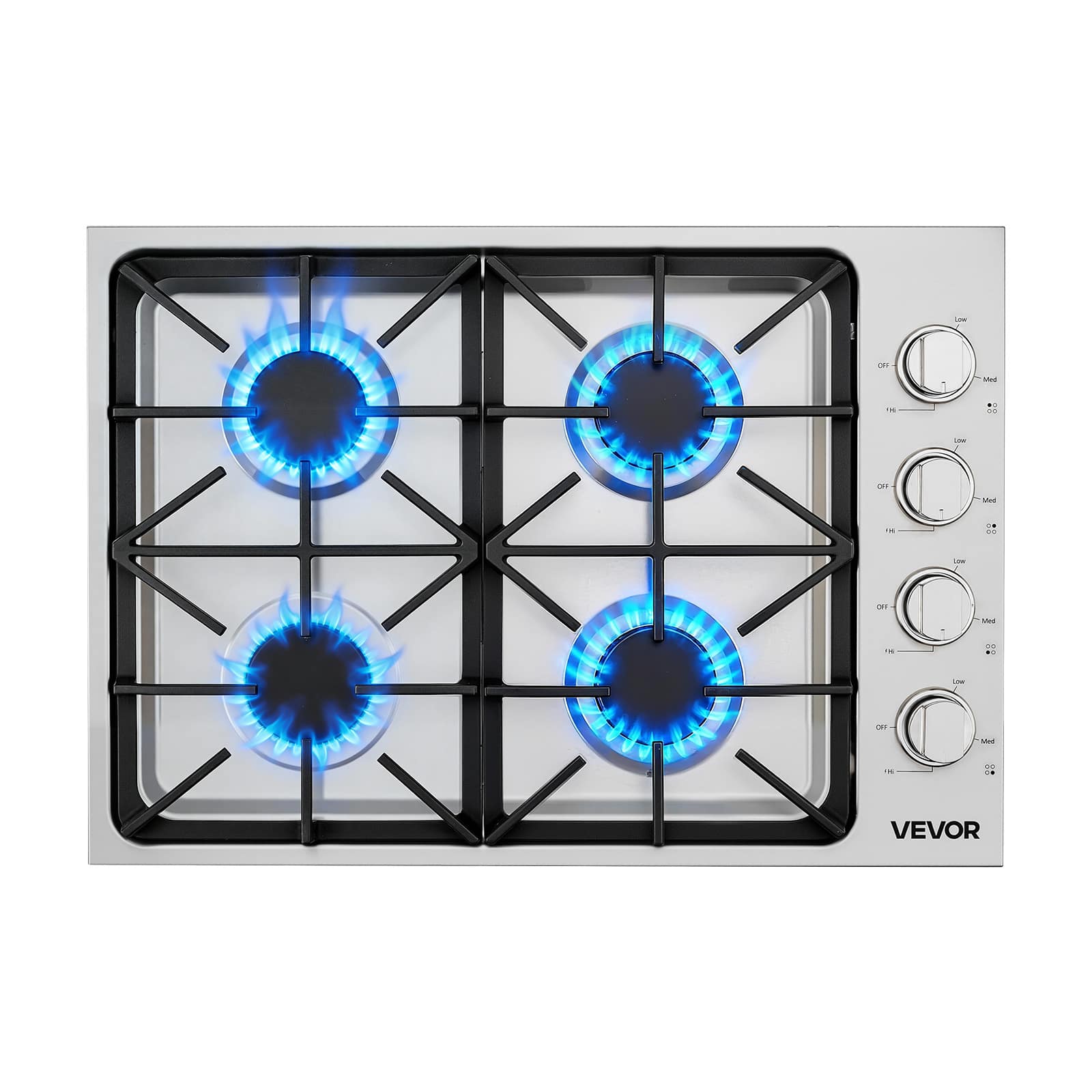 VEVOR - Gas Cooktop, 30 inch 4 Burners Gas Stove Top, Max 48000BTU Built-in Stainless Steel Stove Top LPG/NG Convertible Dual - Stainless steel color