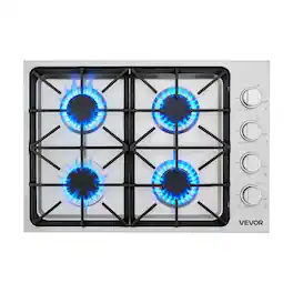 VEVOR - Gas Cooktop, 30 inch 4 Burners Gas Stove Top, Max 48000BTU Built-in Stainless Steel Stove Top LPG/NG Convertible Dual - Stainless steel color