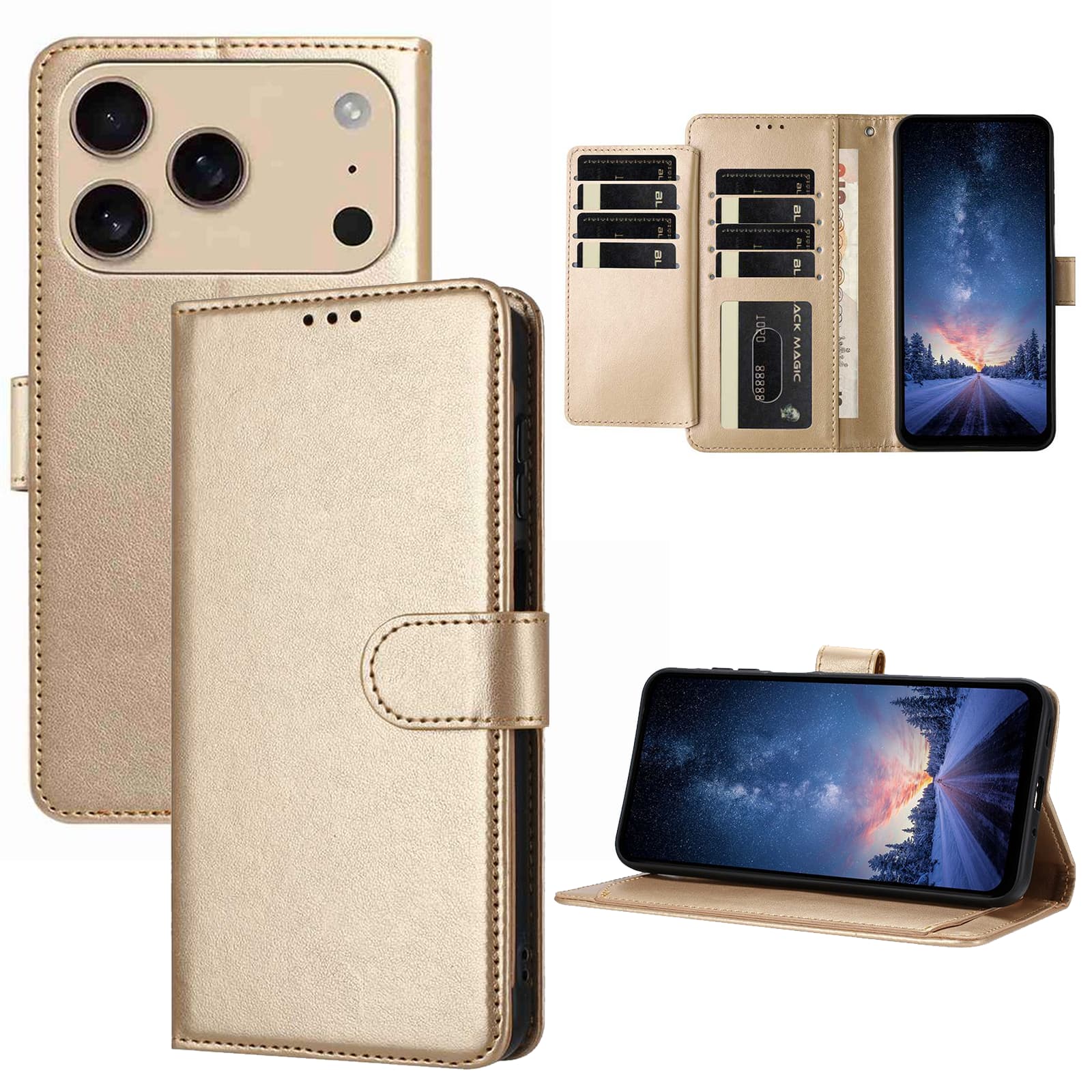 UUCOVER - Folio Wallet Case for Apple iPhone 17 Pro Max with Card Slots Cash Holder, Shockproof PU Leather Flip Stand Phone Cover - Gold price history on PriceWatchPro
