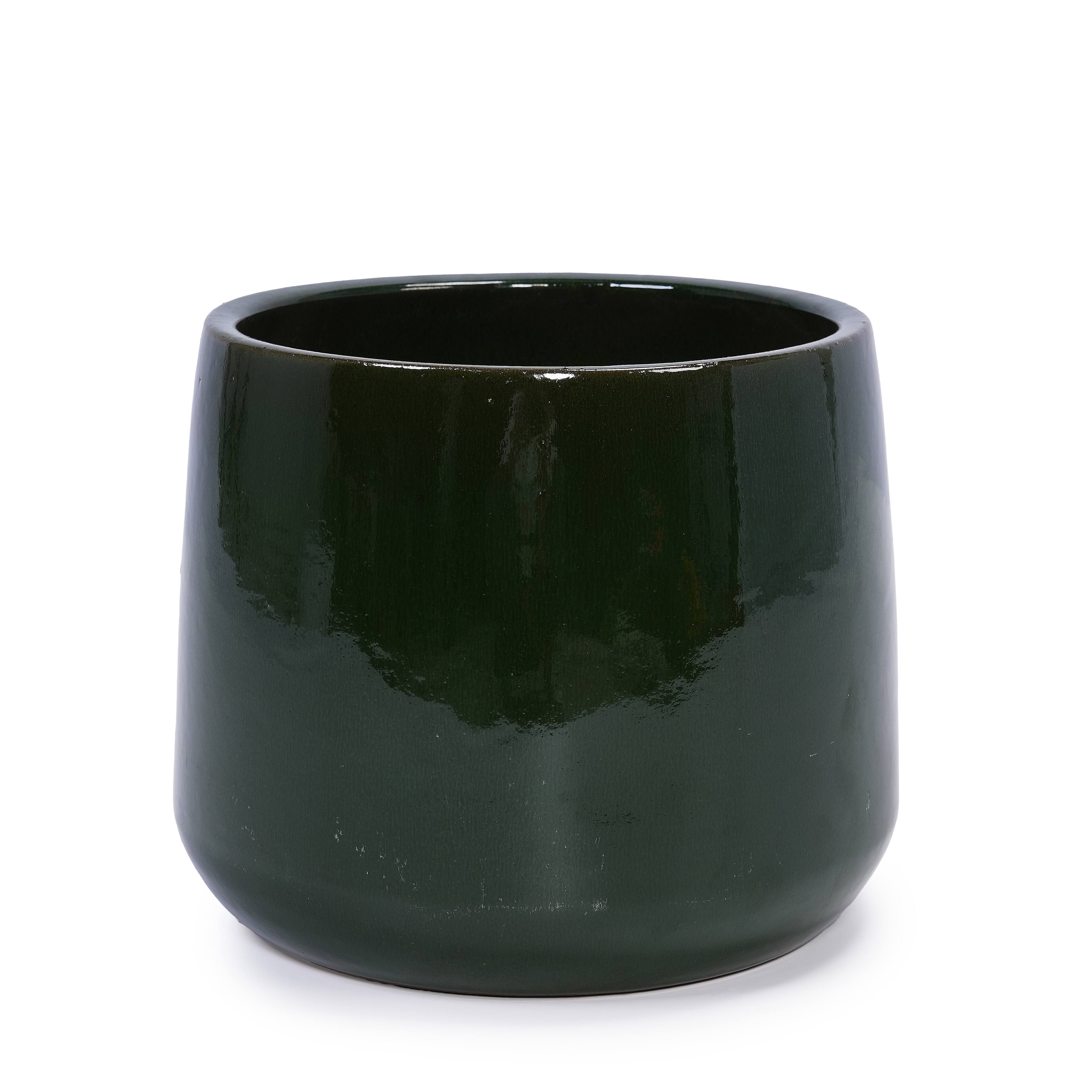 Alt View 5. Loheer - Ceramic Planter Set Loheer Handmade Glazed Plant Pots Set of 4 Deep Green Clay Pots with Drainage for Indoor Outdoor.