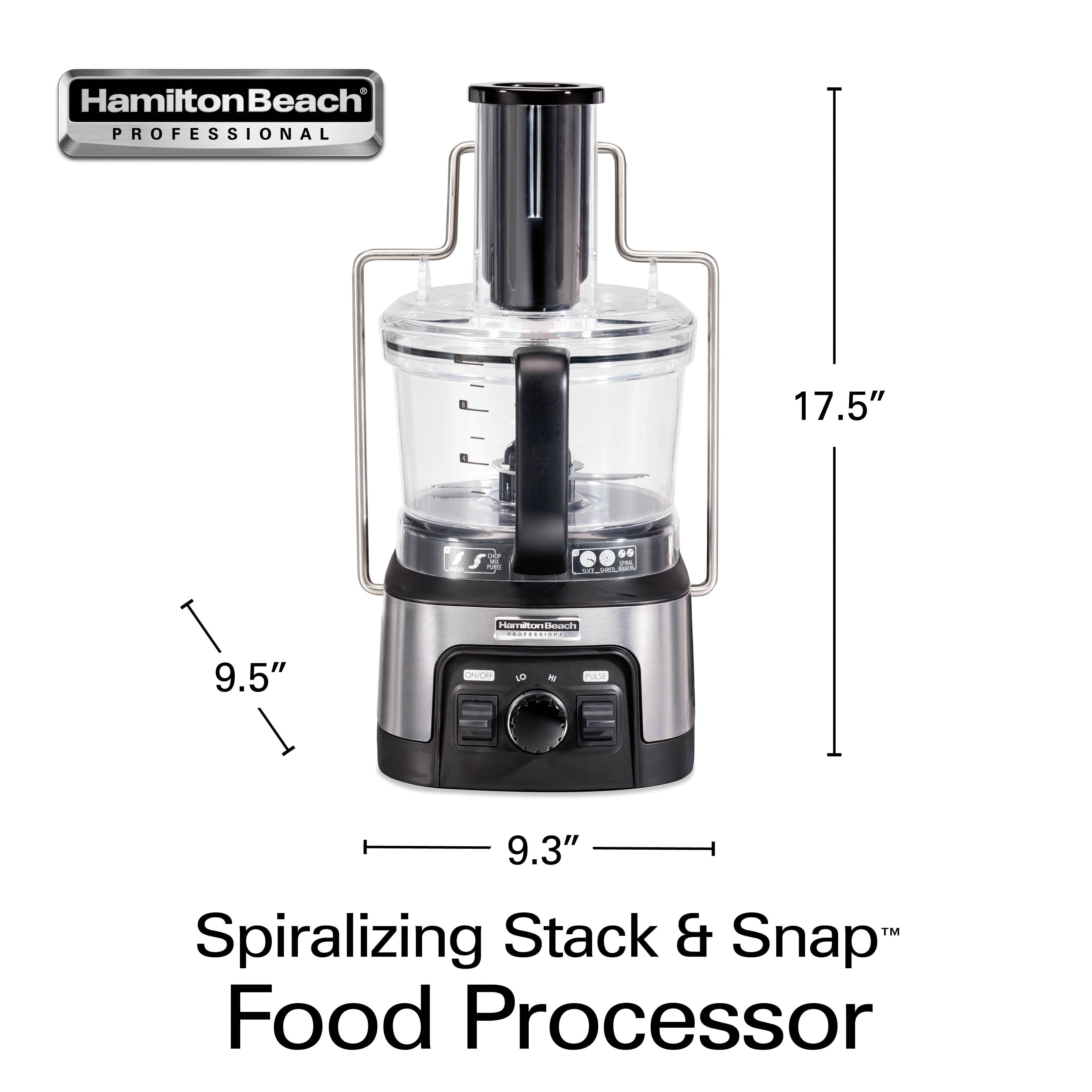 Hamilton Beach PROFESSIONAL 17.5" 6. HTSa duteacs 9.5" LU 9.3" Spiralizing Stack & Snap Food Processor

Spiralizing Stack & Snap™ Food Processor