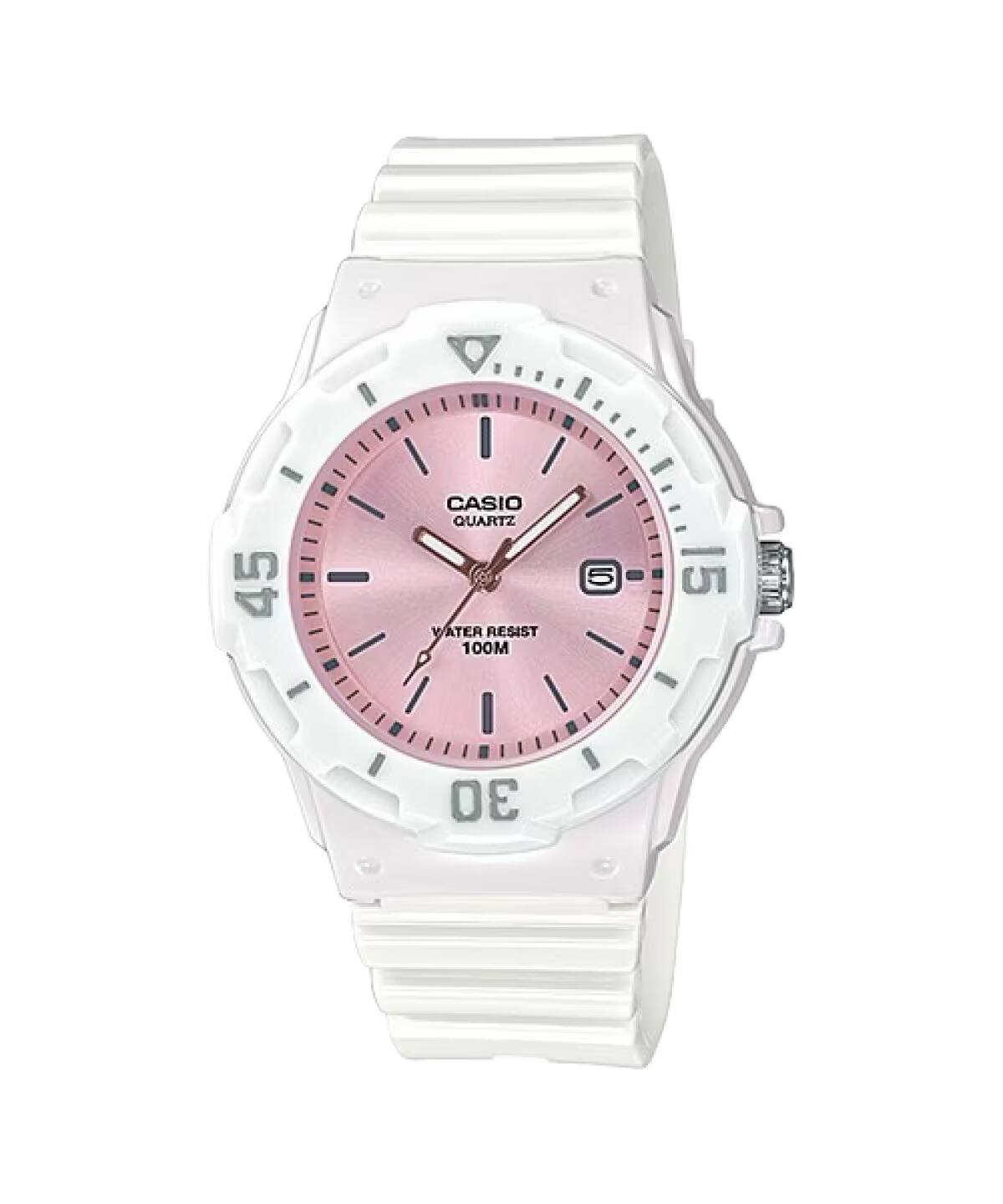 Casio - Women's Water-Resistant Analog Watch with Rose Gold Accents - LRW-200H-4E3VCF - White