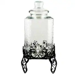 Gibson - Home Moreauville 3 Piece 2.25 Gallon Square Embossed Glass Beverage Dispenser with Wire Stand - Clear