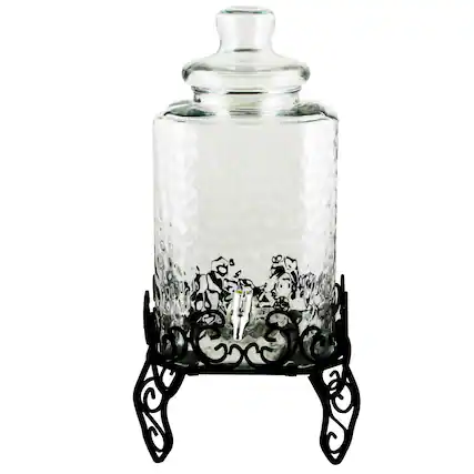 Front. Gibson - Gibson Home Moreauville 3 Piece 2.25 Gallon Square Embossed Glass Beverage Dispenser with Wire Stand - Clear.