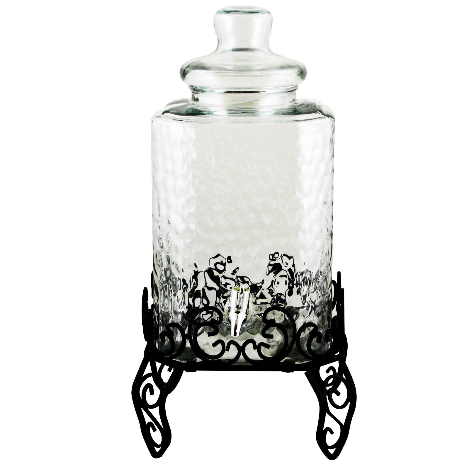 Front. Gibson - Gibson Home Moreauville 3 Piece 2.25 Gallon Square Embossed Glass Beverage Dispenser with Wire Stand - Clear.