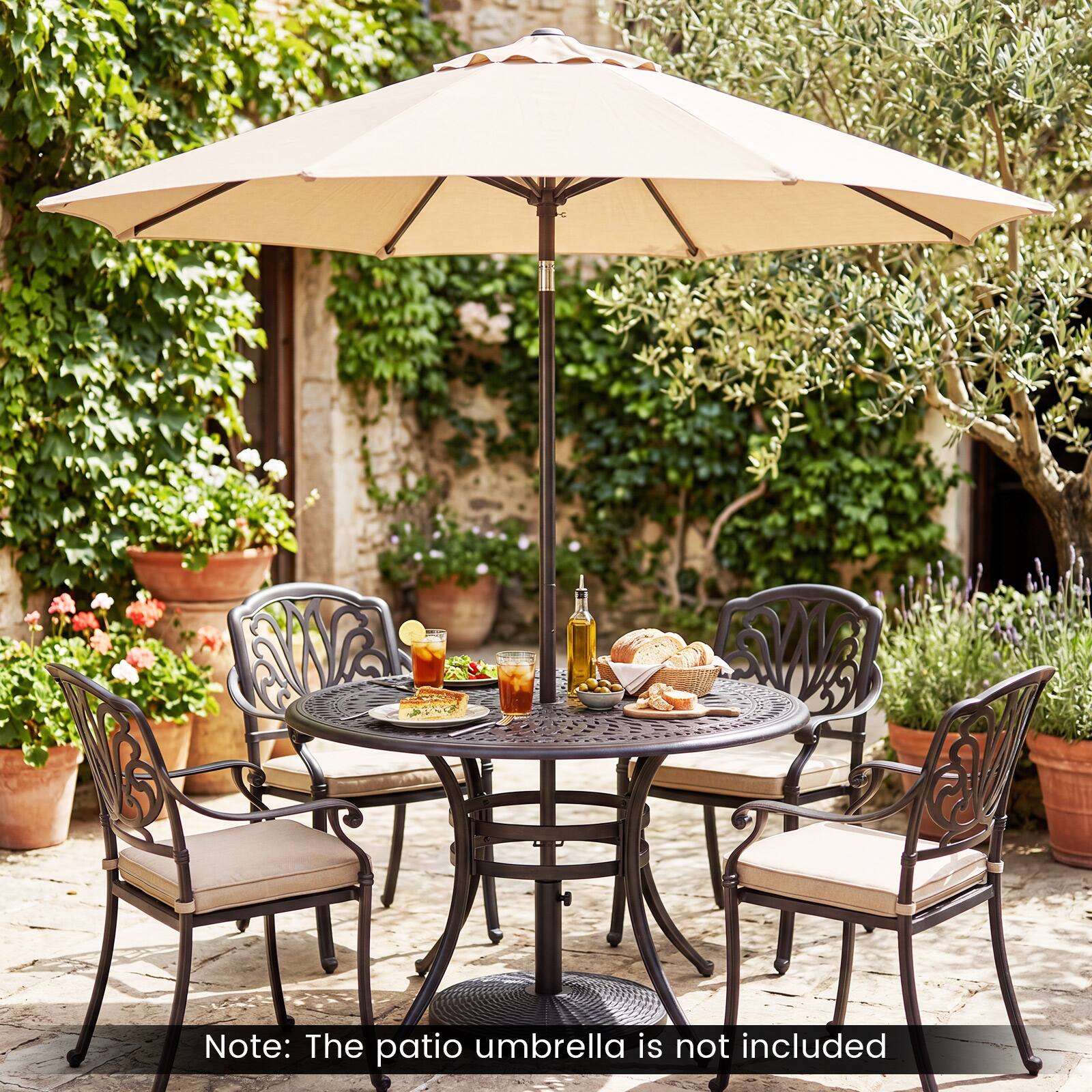 Note: The patio umbrella is not included
