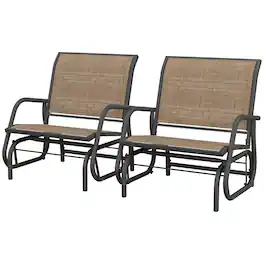 Outsunny - Pieces Outdoor Glider Chair, Steel Swing Chai with Curved Armrests for Porch, Garden, Poolside, Balcony - Light Mixed Brown, Dark Gray;