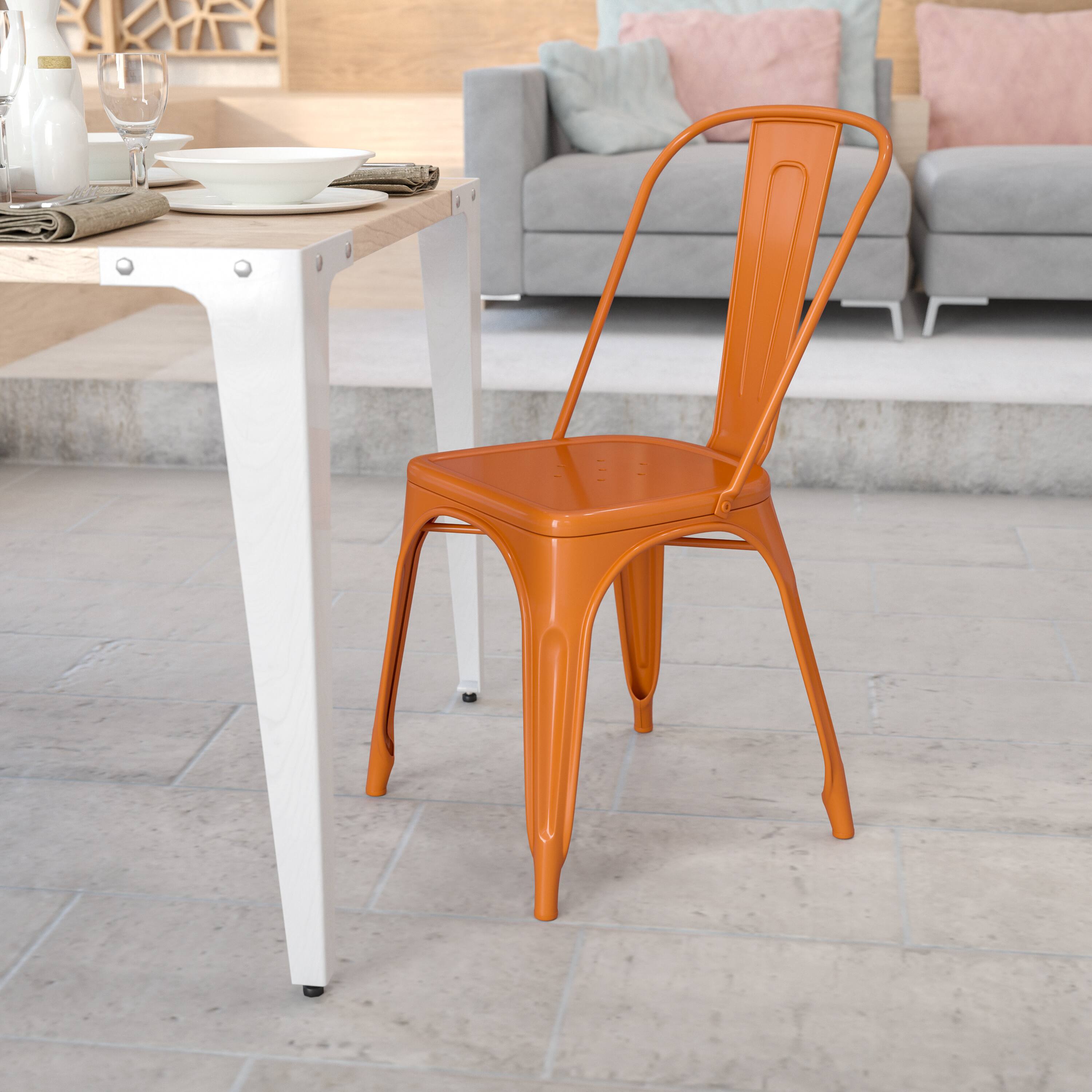 Alt View 1. Emma + Oliver - Commercial Grade Colorful Metal Indoor-Outdoor Stackable Dining Chair - Orange.