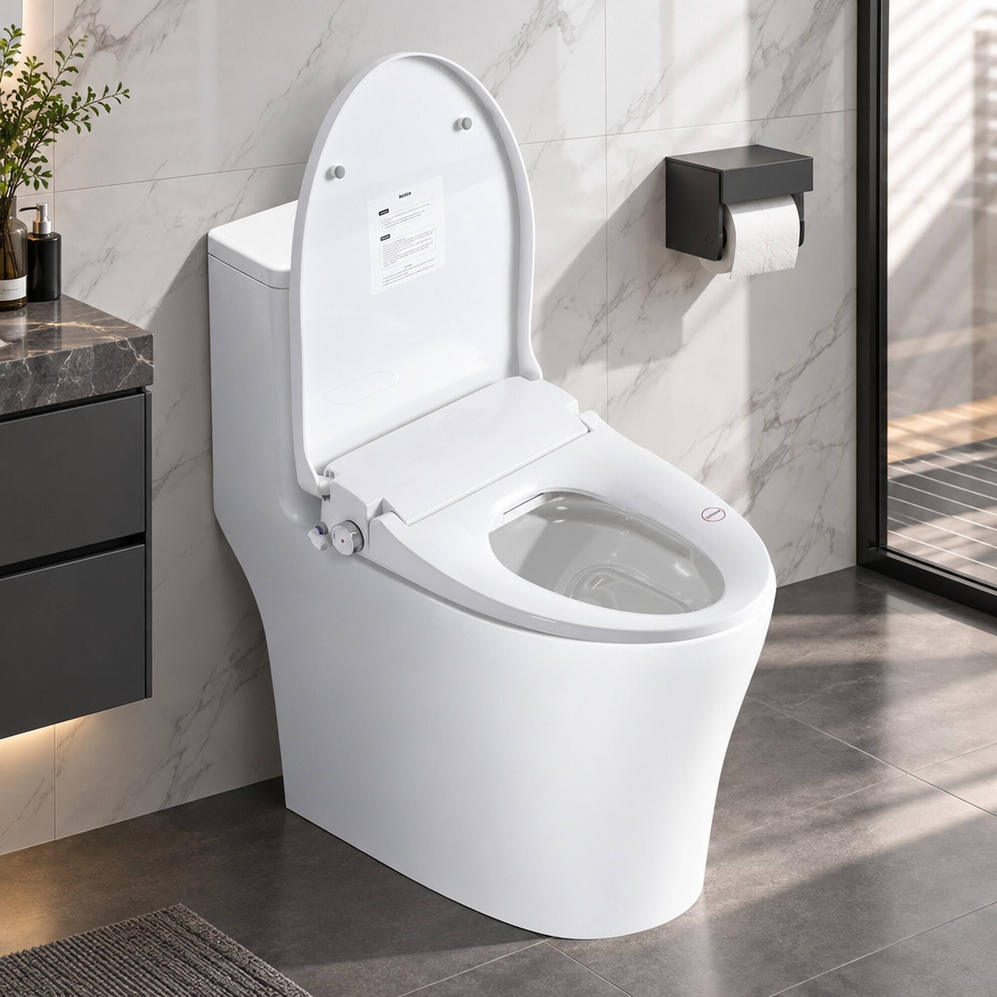 Alt View 1. RYHNUYNE - Smart Bidet Toilet Seat, Side Knob Heated Seat Water Temperature and Pressure Adjustment Automatic Nozzle Cleaning - White.