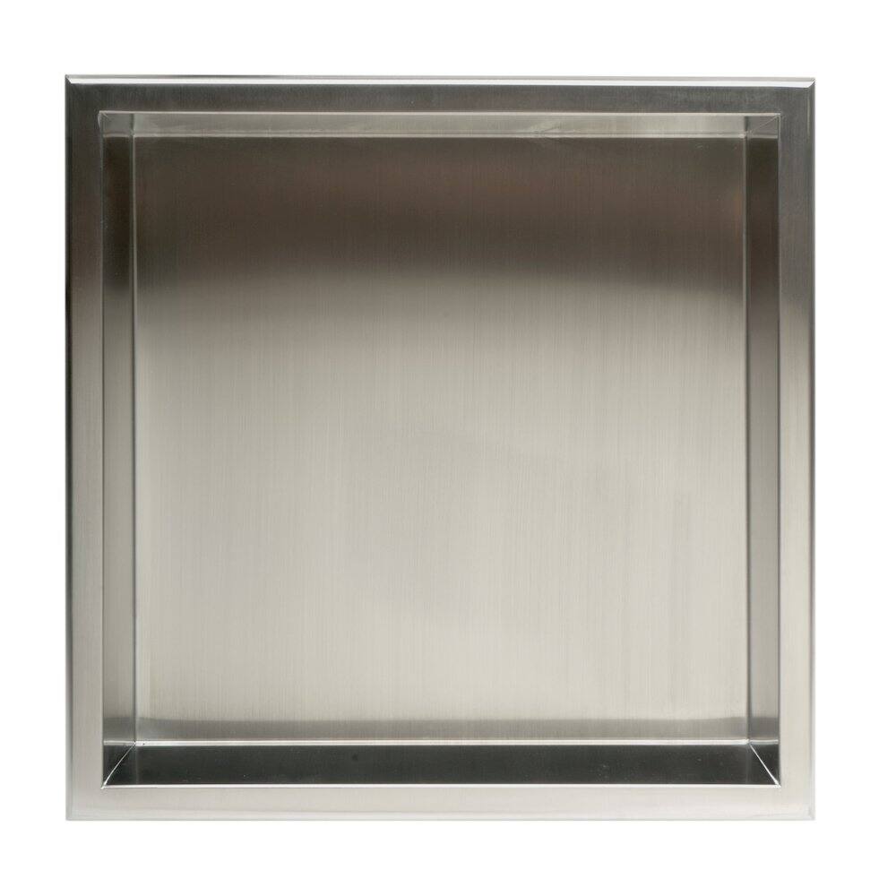 Angle. Alfi - 16 x 16 Brushed Stainless Steel Square Single Shelf Bath Shower Niche - Stainless Steel.