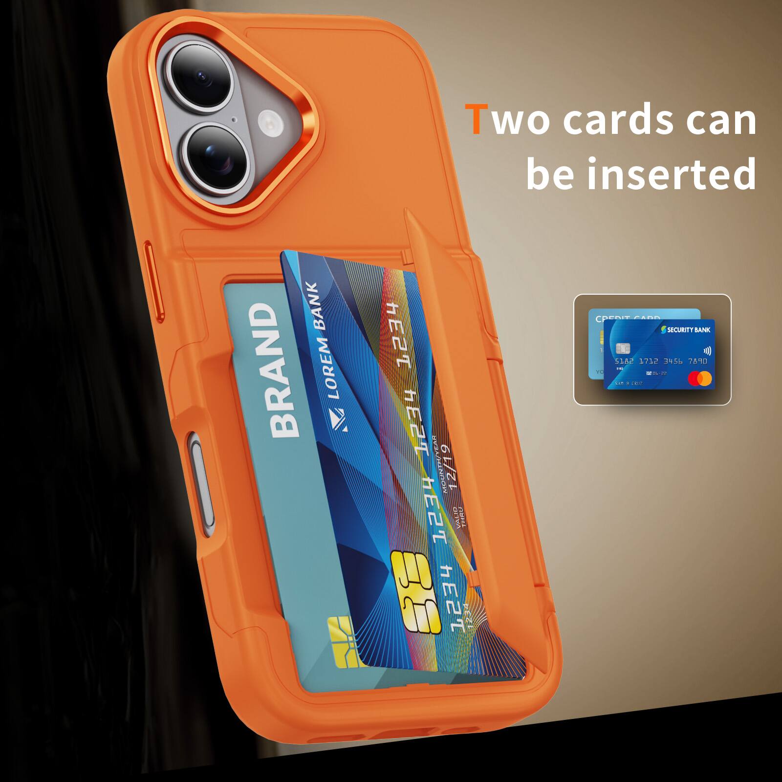 Two cards can be inserted

BANK BRAND LOREM 4 1234 1234 1M SUIHUOM 12/19 1234 DPMA bucE H 1234 123% CREnITCARA Ad SECURITT SAINK 5162 1712 J95L 76%0