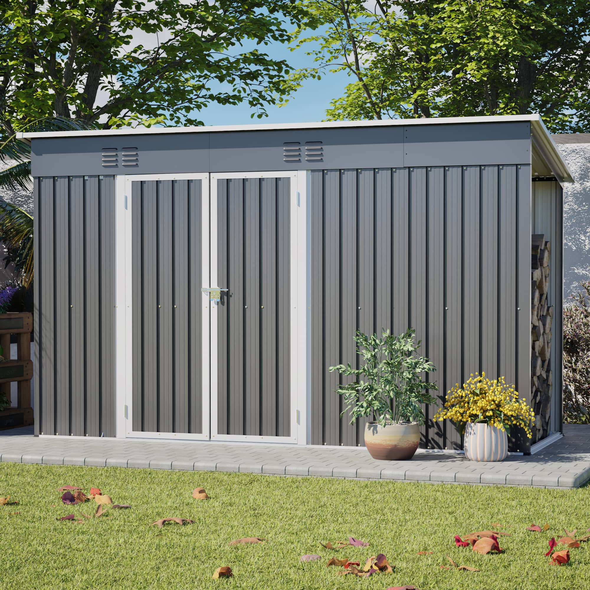 Anysun 10' x 4' Outdoor Metal Storage Shed – Lockable Door with