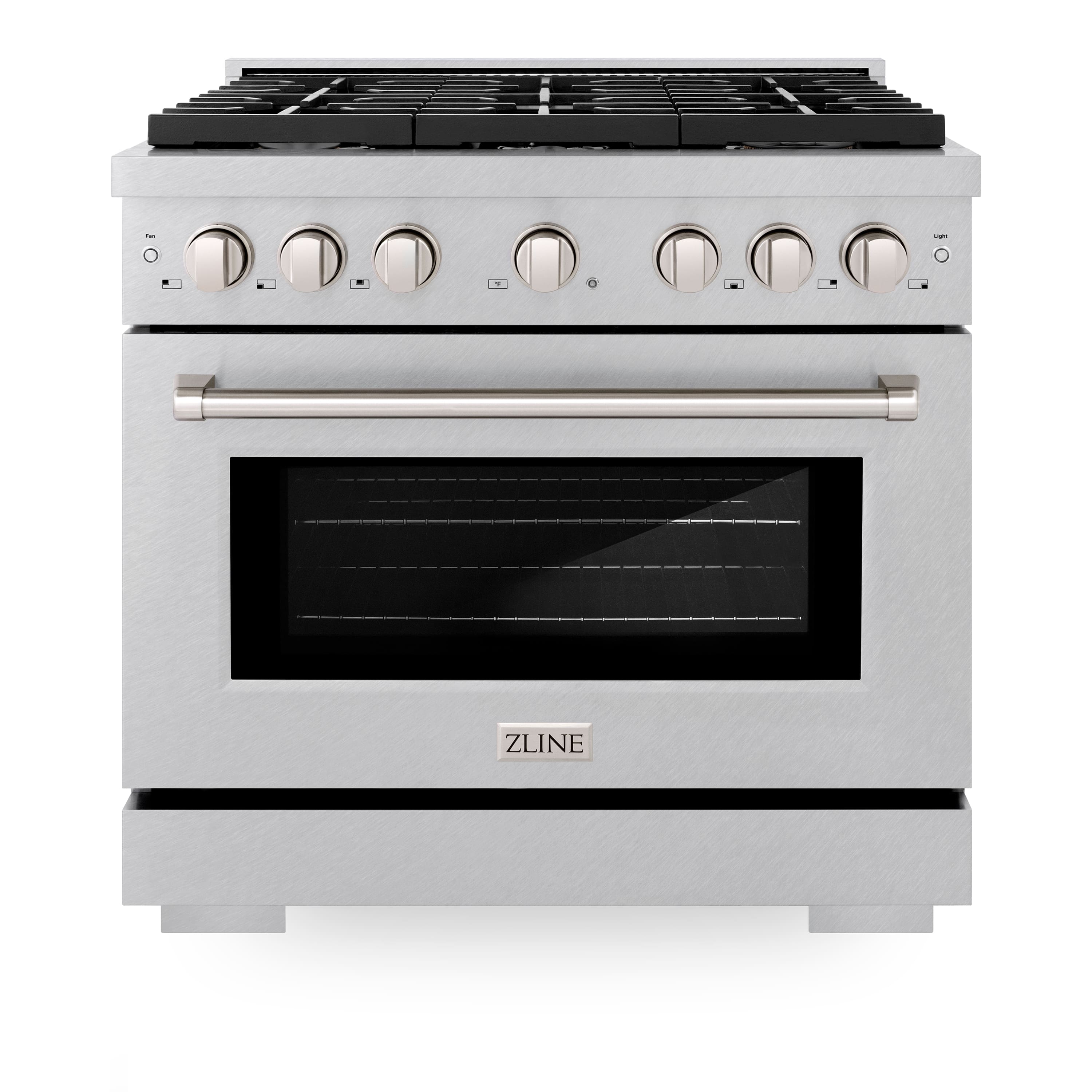ZLINE - 36 in. Paramount Satin Stainless Gas Range w/ Convection Oven & 6 Brass Burners (SGRS-BR-36) - Stainless Steel - Front_Zoom