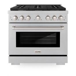 ZLINE - 36 in. Paramount Satin Stainless Gas Range w/ Convection Oven & 6 Brass Burners (SGRS-BR-36) - Stainless Steel