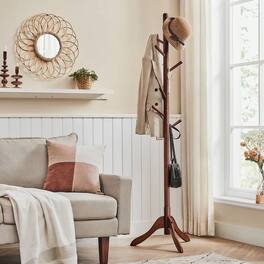 Hivvago - Heavy Duty Solid Wood Coat Rack Finish with 53 lb Weight Capacity - Dark Brown