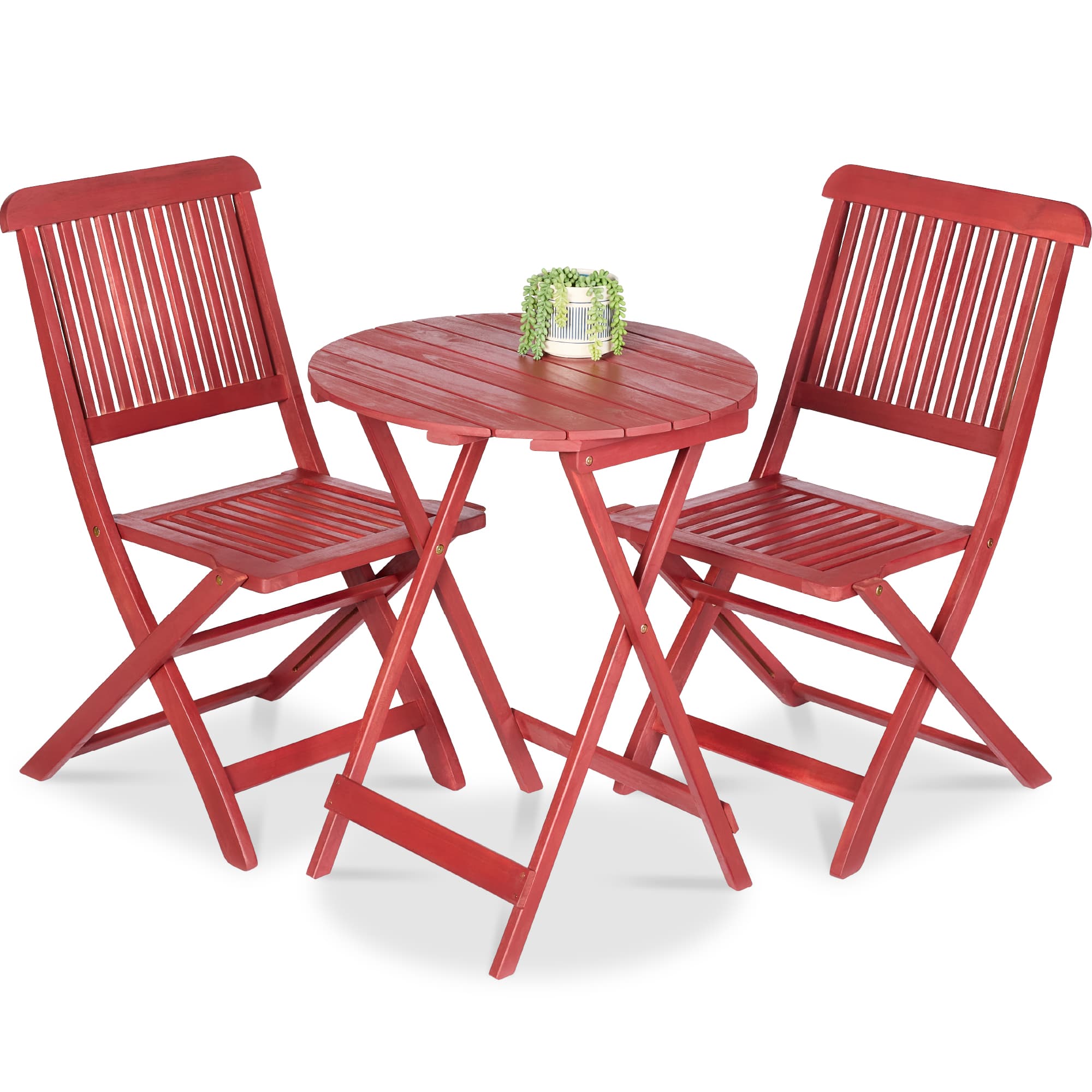 Best Choice Products - 3-Piece Acacia Wood Bistro Set, Folding Patio Furniture w/ 2 Chairs, Table - Ruby