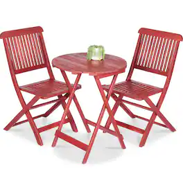 Best Choice Products - 3-Piece Acacia Wood Bistro Set, Folding Patio Furniture w/ 2 Chairs, Table - Ruby
