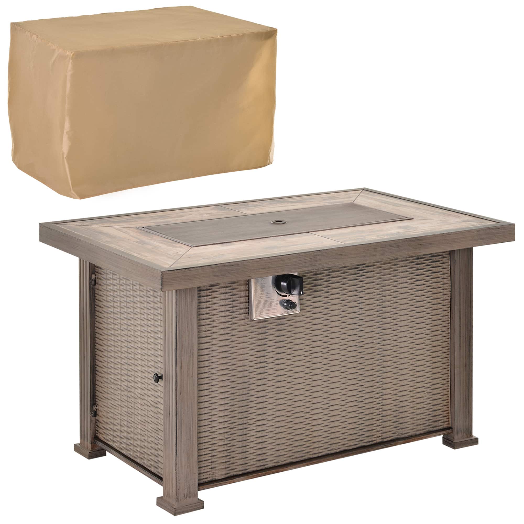 Glintex - 42" Fire Pit Table Propane Gas Auto-Ignition Fireplace 50000 BTU with Ceramic Top, Lava Rocks, and Cover - Gray