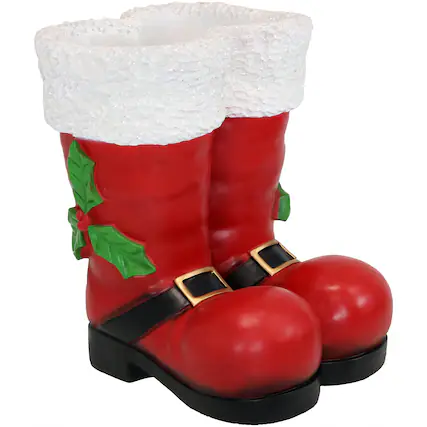 Front. Sunnydaze - Santa Boots Indoor and Outdoor Christmas Statue - 13 in - Red.