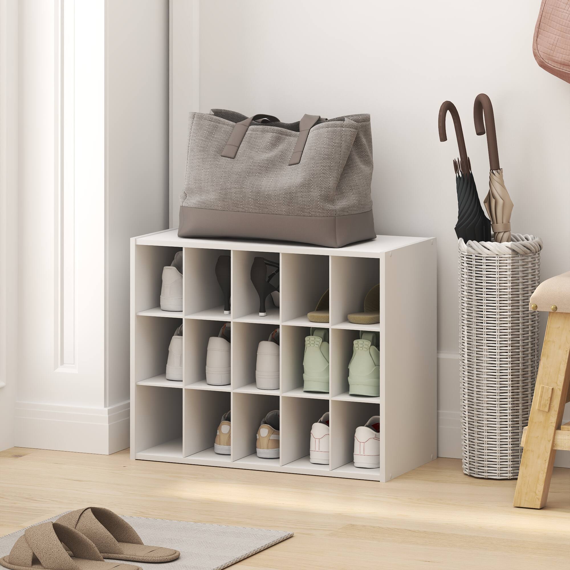 Alt View 1. Furinno - FANO Shoe Rack, 15-Cube Shoe Organizer, Stackable Shoe Storage, for Closet Entryway, Office, Garage - White.