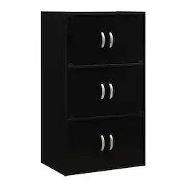 Hodedah - HID33 Home 6-Door 3-Shelves Bookcase Enclosed Storage Cabinet - Black