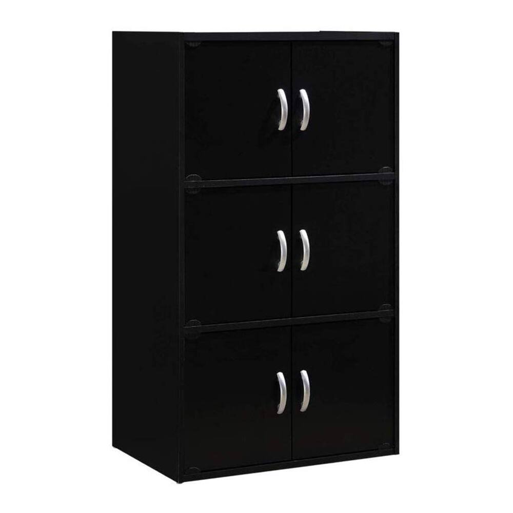 Front. Hodedah - Hodedah HID33 Home 6-Door 3-Shelves Bookcase Enclosed Storage Cabinet, Black - Black.