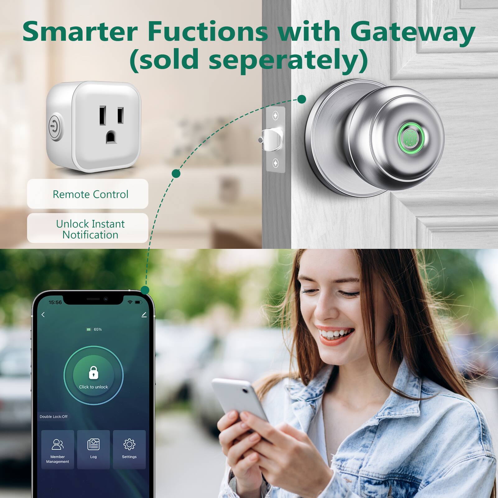 Smarter Functions with Gateway (sold separately)

- Remote Control
- Unlock Instant Notification

Double Lock-Off

- Member Management
- Log
- Settings