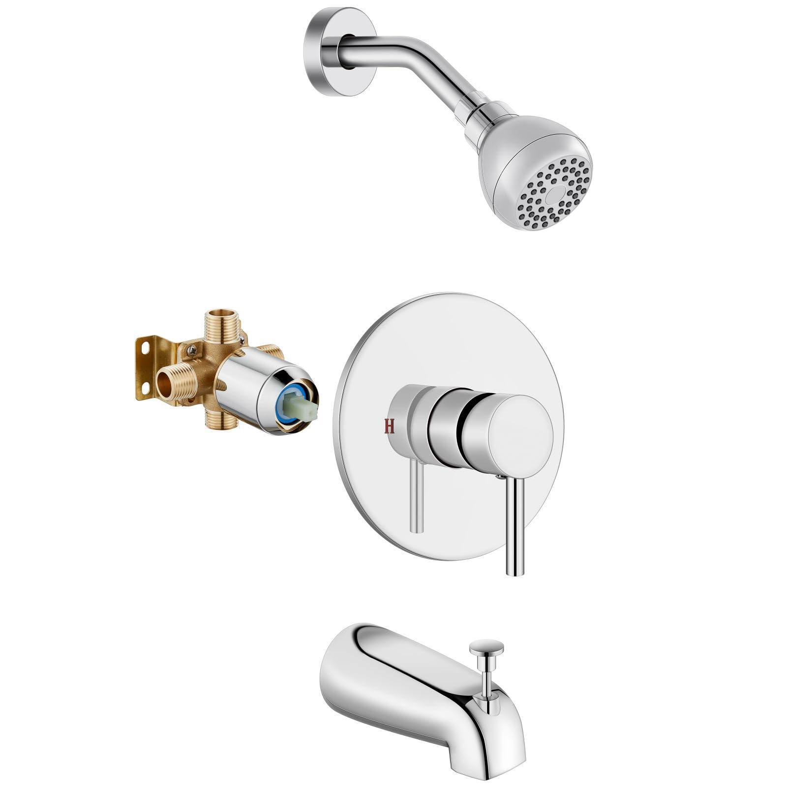Paradigms Interiors - Shower Trim Kit Bathtub Faucet Set Valve Included With Head Single handle Tub - Polish Chrome
