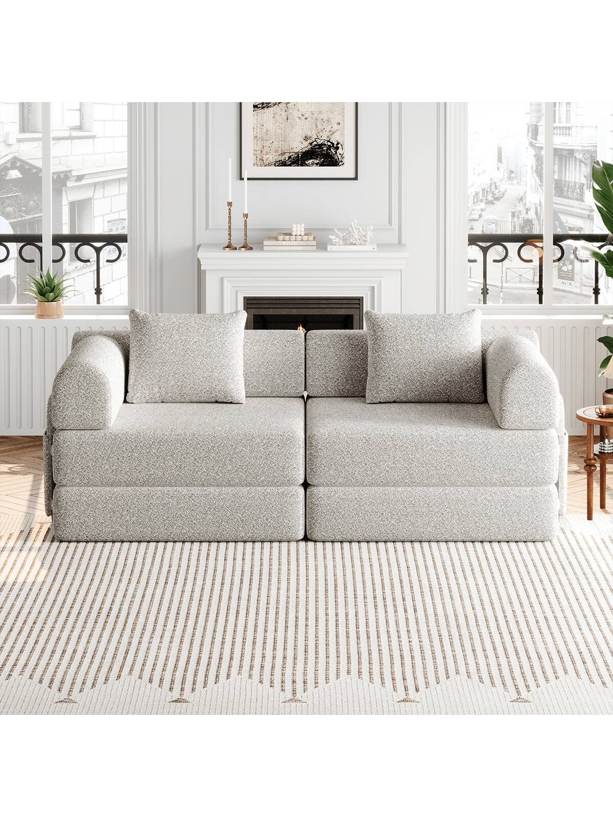 Alt View 2. Trinkets Crazed - Convertible Sofa Bed, 72.4"+ 72.4" Sectional Couch 4-Seater With Storage Pockets Modular Sleeper Couch - Beige.