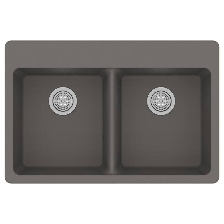 Front. Winpro - Winpro Dual Mount Granite Composite 33 in. L x 22 in. L x 9.5 in. Double Equal Bowl Kitchen Sink in Gray - Gray.