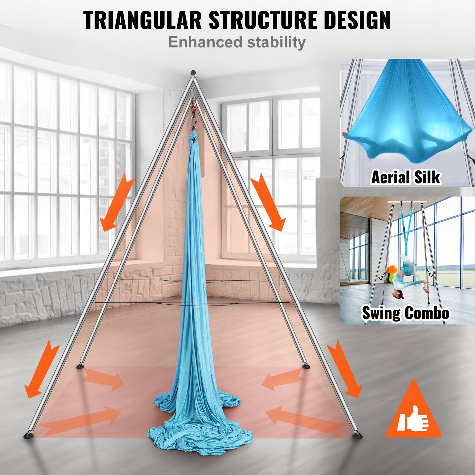 TRIANGULAR STRUCTURE DESIGN  
Enhanced stability  

Aerial Silk  
Swing Combo