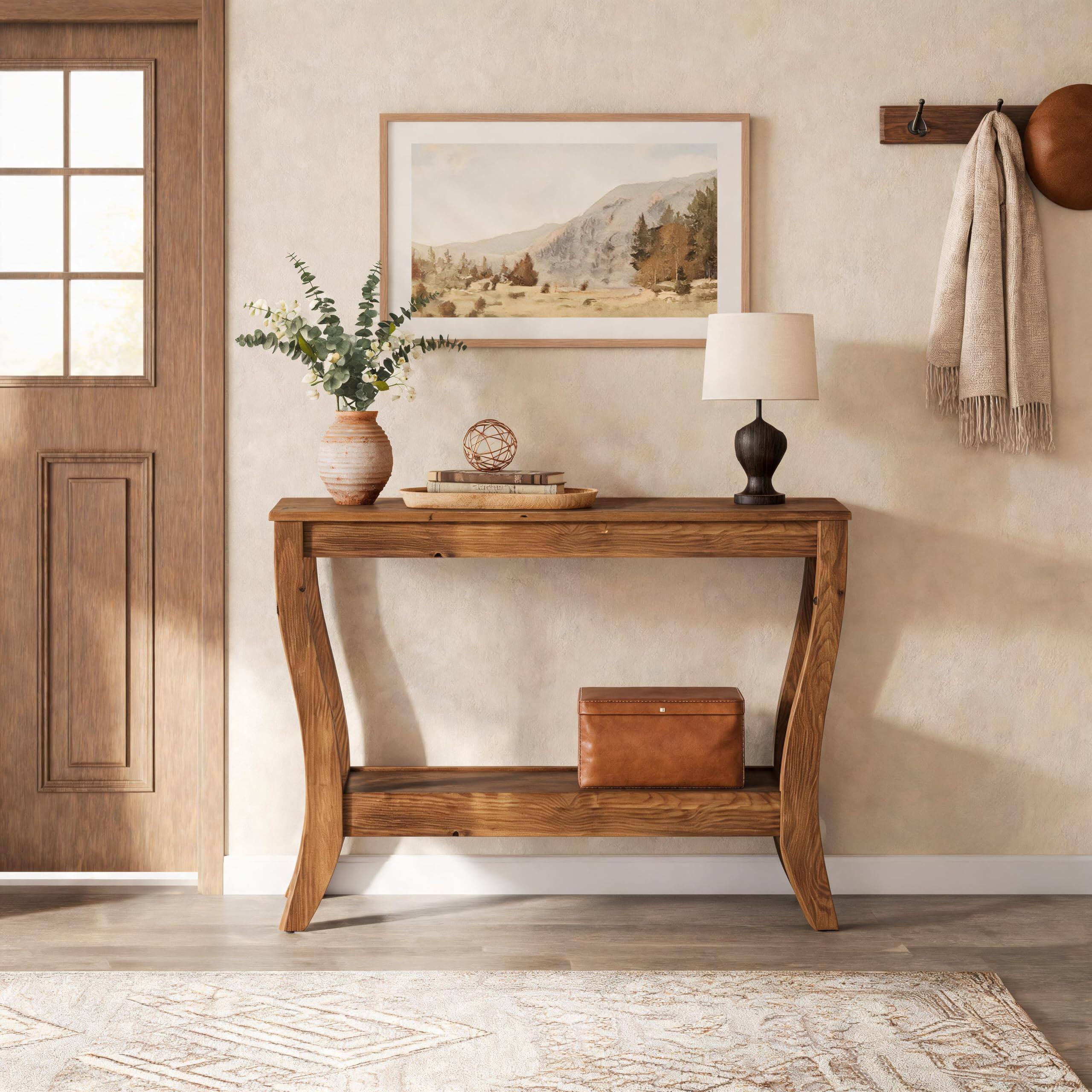 Alt View 2. Tribesigns - 41.3" Farmhouse Solid Wood Console Table (Walnut) - Walnut.