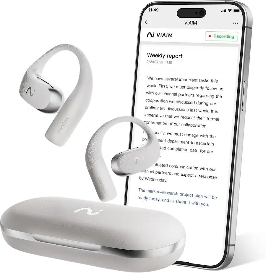 VIAIM OpenNote AI Recorder Open Ear Headphones with FlashRecord, Call ...