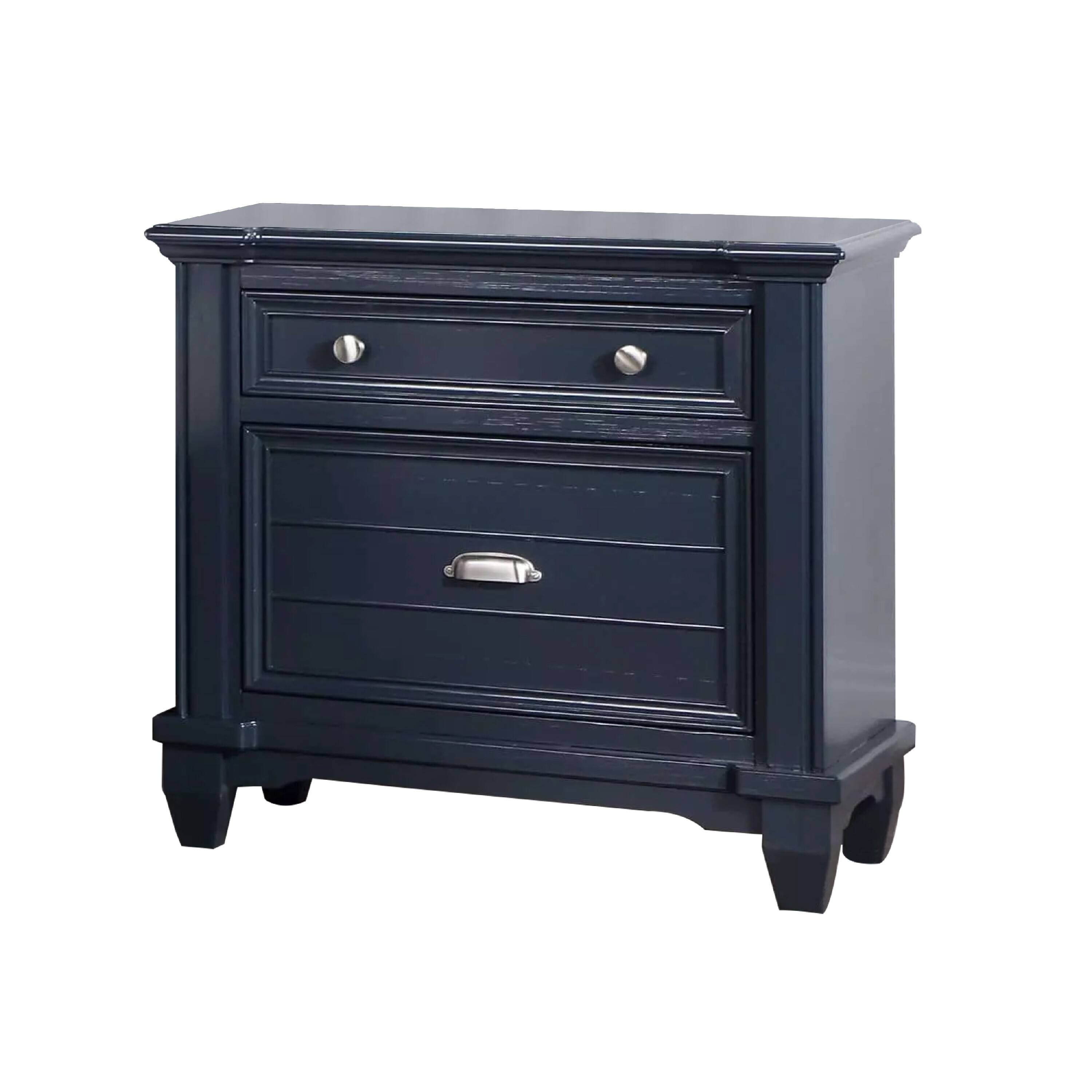 Manhattan Lane - Zeny Nightstand, 1 Cup Handle Drawer with 1 Shelf, Solid Wood - Slate Blue, Nickel
